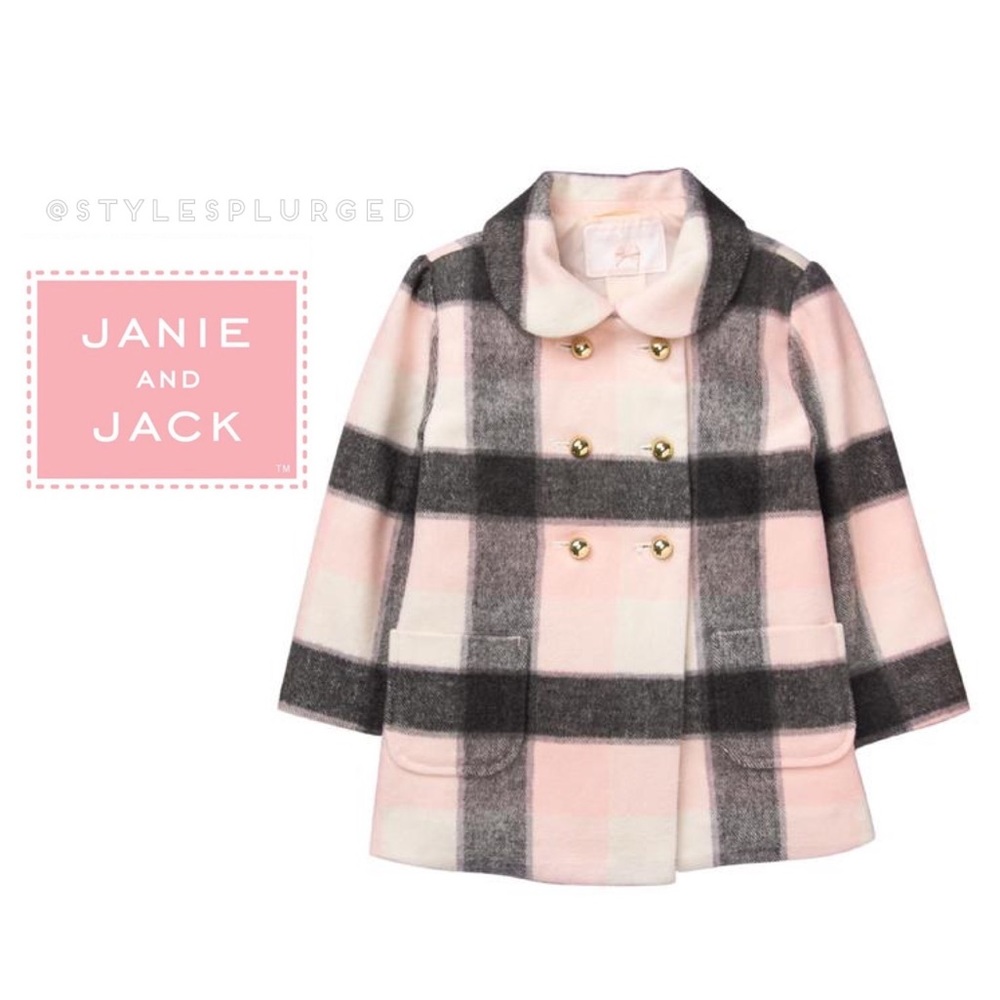 EUC Janie and Jack Blush Plaid Coat girls size 3-4